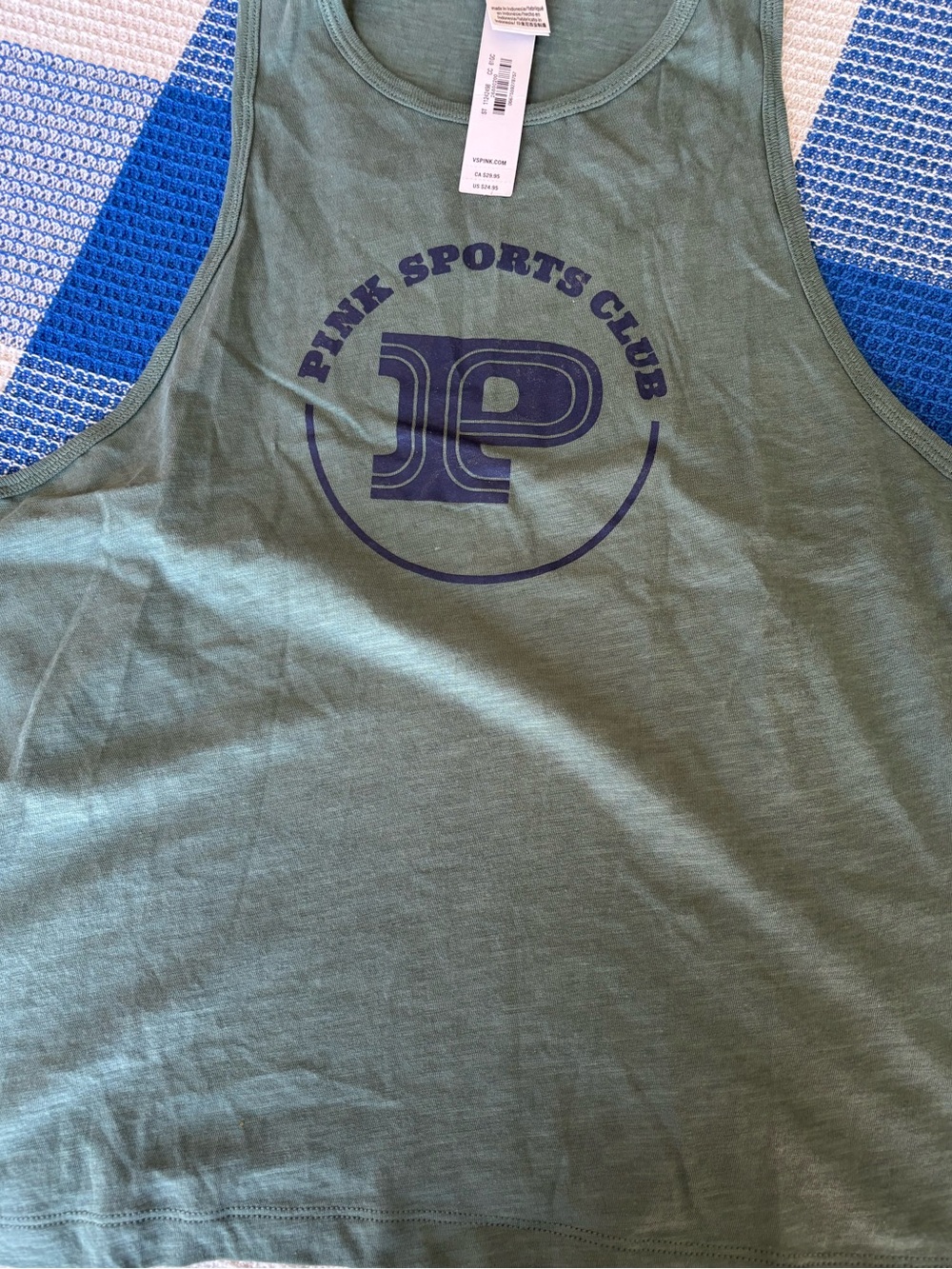 PINK Victoria's Secret Olive Green Tank with Black Sports Club Logo